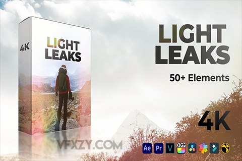 4K视频素材-61个镜头漏光耀眼炫光闪烁叠加动画 Light Leaks视频素材