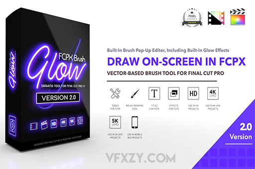 中文汉化FCPX插件-发光笔刷线条描边绘制工具 FCPX Brush Glow 2.0FCPX插件、中文版插件