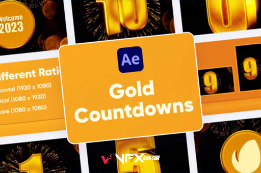 黄金质感10秒数字倒计时片头动画AE模板 Gold Countdown For After EffectsAE模板