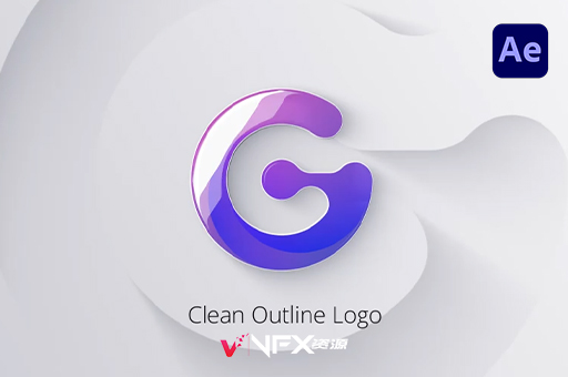 干净简洁3DLOGO标志片头动画AE模板 Clean Shadow Outline LogoAE模板