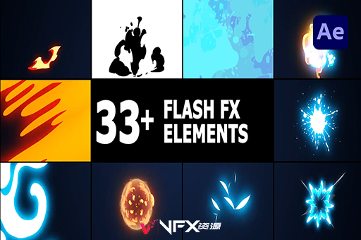 33种动漫卡通手绘能量电流火焰MG动画AE模板 Flash FX Overlay PackAE模板