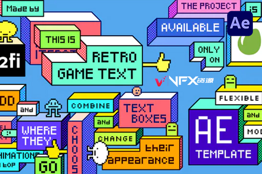 创意卡通游戏文字标题动画AE模板 Retro Game TextAE模板