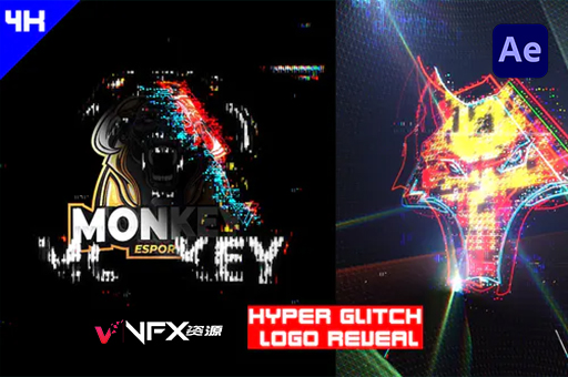 4K霓虹灯发光故障标志LOGO标志展示AE模板Hyper Glitch Logo RevealAE模板