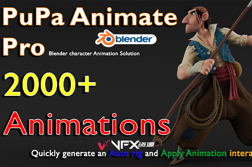 Blender插件三维人物模型绑定动画预设库 Pupa Animate Pro V1.4.2Blender插件