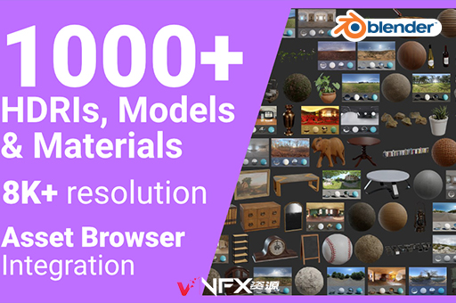 Blender插件材质模型HDRI预设库 Poly Haven Asset Browser v1.1.0Blender插件