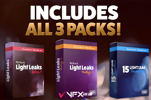 视频素材-45个唯美镜头光晕泄漏散景叠加转场素材FlatPackFx Light Leaks Professional Pack精品推荐、素材、视频素材