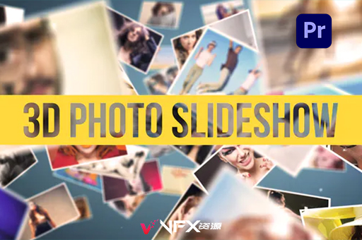 PR模板-多张照片堆积幻灯片展示动画 3D Photo Slideshow Premiere ProPR模板