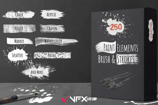 4K视频素材-250个笔刷绘画油漆涂鸦蒙版遮罩动画素材 250 Paint Matte Elements, Brush & Strokes Pack精品推荐、视频素材