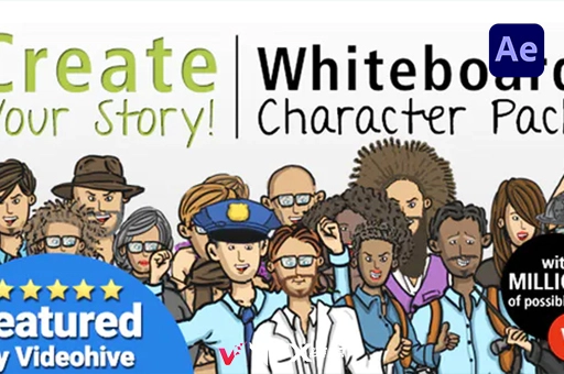 手绘插图白板人物包AE模板Create Your Story Whiteboard Character PackAE模板