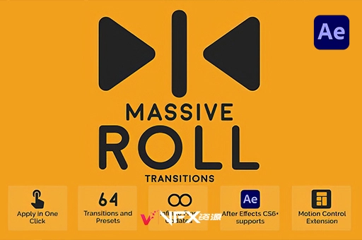 AE脚本-64种滚动移动特效视频转场预设 Massive Roll TransitionsAE脚本、脚本