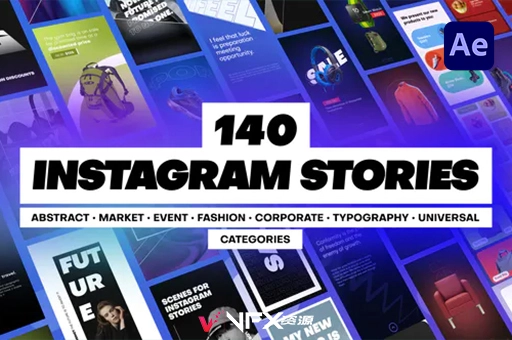 140种竖屏设计封面排版图文展示介绍动画AE模板Instagram Stories PackAE模板、模板