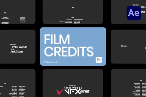 AE/PR模板-27组电影演职员表文字标题动画 Film CreditsAE模板、PR模板、模板