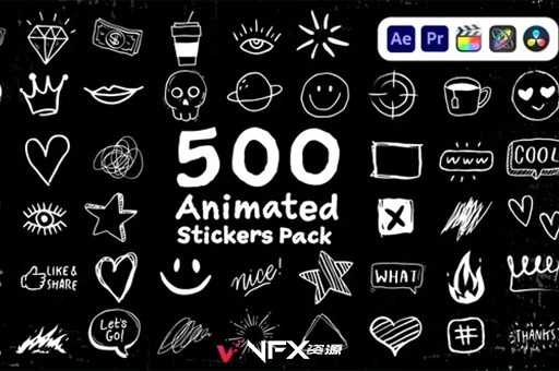 500个创意卡通手绘图形贴纸动画视频素材 Animated Stickers Pack视频素材