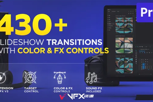 PR脚本-430种现代幻灯片效果转场过渡预设 Slideshow Transitions for Premiere ProPR脚本、音效素材