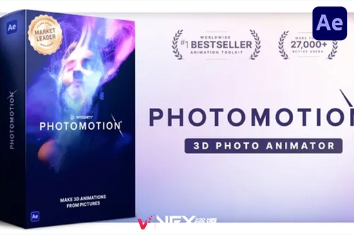 图片转三维视差透视特效动画AE模板Photomotion V12.0 – 3D Photo Animator (6 in 1)AE模板、模板、素材