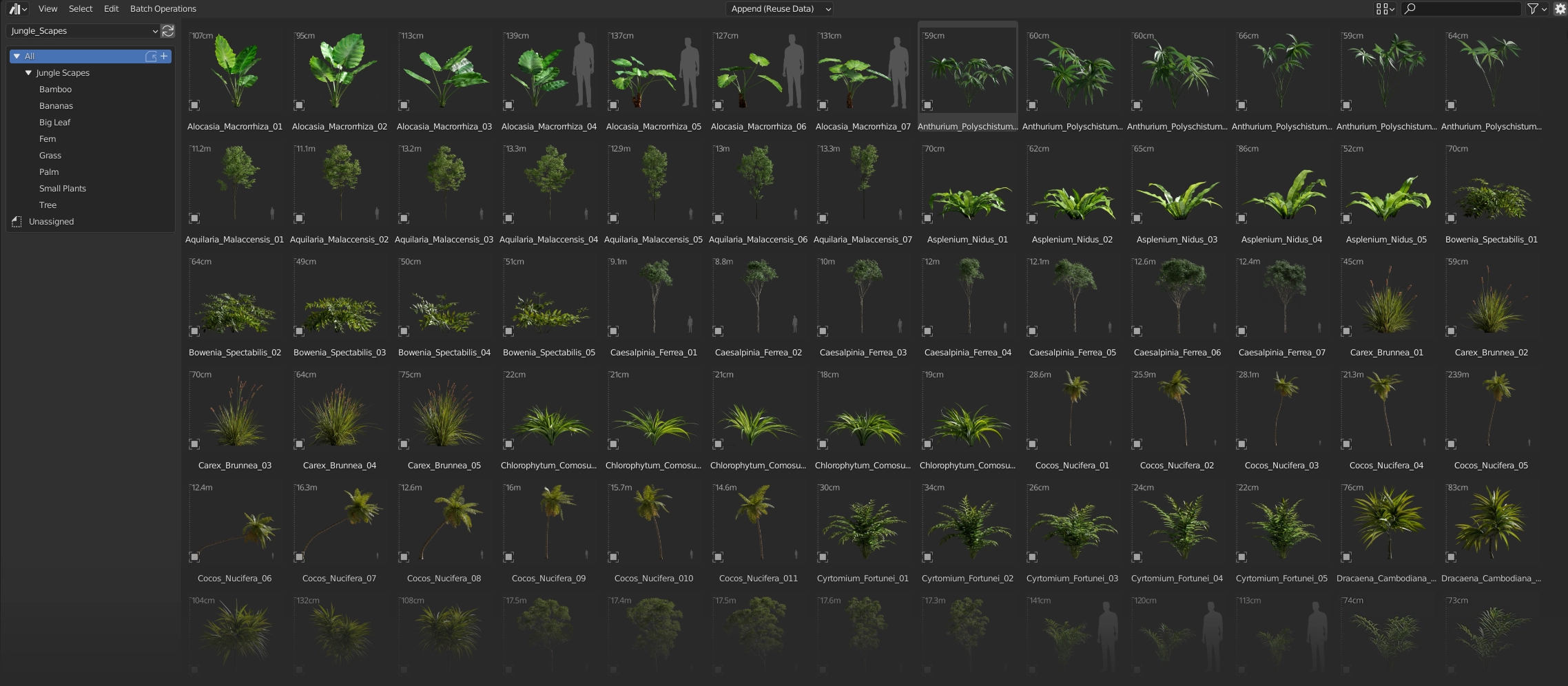 Blender亚马逊丛林树植物预设 Jungle Scapes For BlenderBlender预设、预设