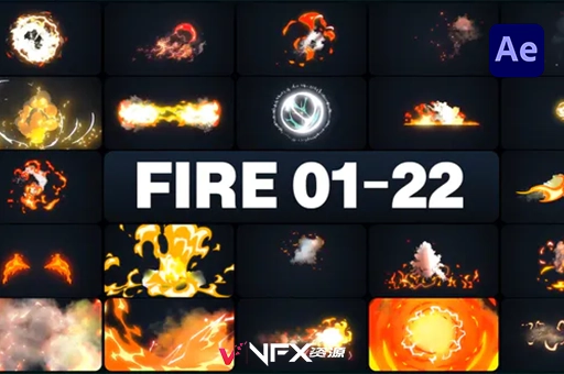 95个卡通火焰烟雾能量元素特效MG动画AE模板 Advanced Fire Elements for After EffectsAE模板、模板