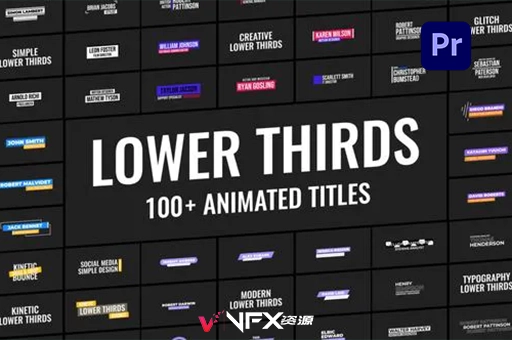 100个现代商业文字标题字幕条排版动画PR模板100+ Animated Lower Thirds | MOGRTPR模板、模板