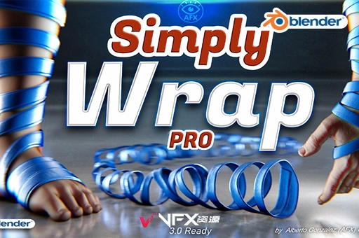 绳子缠绕绸带样条线Blender插件 Simply Wrap Pro v1.5.2+预设库Blender插件
