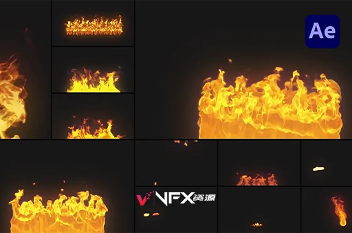 燃烧火焰特效动画AE模板 VFX Fire ElementsAE模板、模板