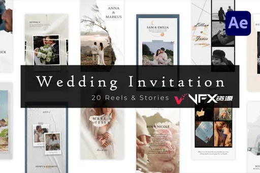 20个竖屏浪漫婚礼邀请函请柬动画AE模板 20 Elegant Wedding Invitation Reels and StoriesAE模板、模板