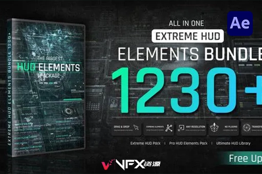 1200+科技感全息界面HUD信息图形展示动画元素AE模板 Extreme HUD Elements BundleAE模板、模板
