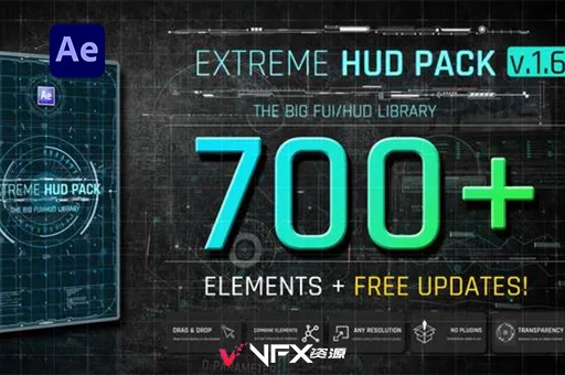 700个科技信息图形HUD元素动画包AE模板 Extreme HUD Pack V1.6AE模板、模板