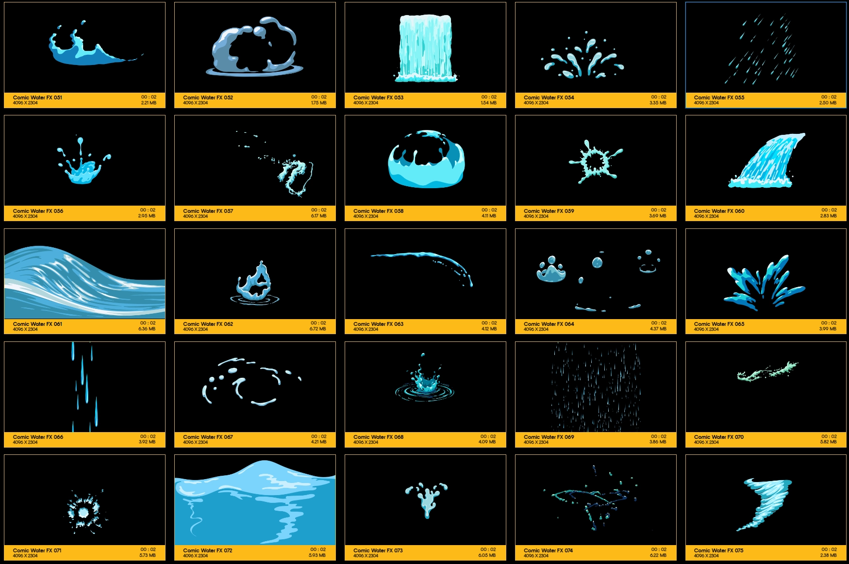 4K视频素材-109个日本卡通动漫水流液体波浪特效动画素材 含透明通道+AE模板 BBV66 Comic Water FX精品推荐、视频素材