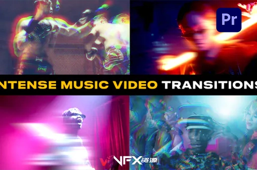 激烈动感的音乐视频转场PR模板 Intense Music Video TransitionsPR模板、模板