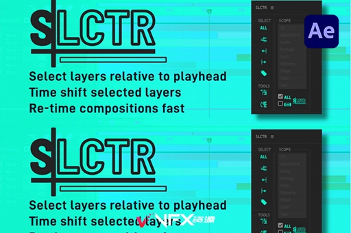 AE脚本-时间线图层批量选择管理工具 SLCTR V1.0 + 使用教程AE脚本、脚本