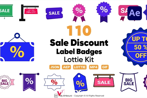 110组销售折扣标签彩票徽章图形动画AE模板 Sale Discount Label Lottie BadgesAE模板、模板