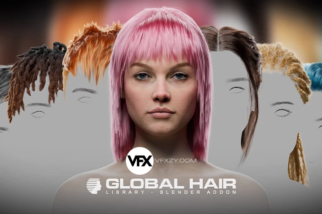 Global Hair V1.0 Blender角色发型库头发胡须资产预设插件