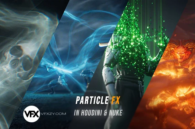【中英文字幕】Houdini & Nuke电影级魔法火焰能量波粒子合成高级视觉特效教程+工程素材 Voxyde – Particle FX in
