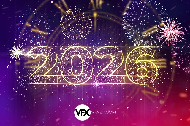2026新年倒计时粒子烟花片头动画AE模板(含音乐素材) New Year Countdown 2026