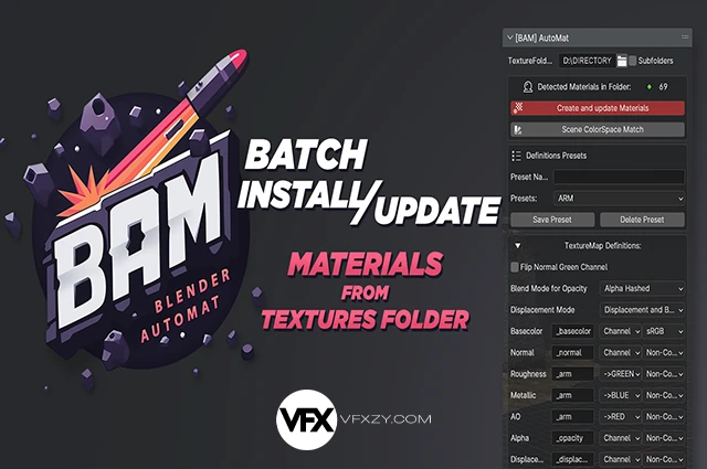 🎨BAM Blender Automat V1.2.1 — Blender一键批量生成材质插件