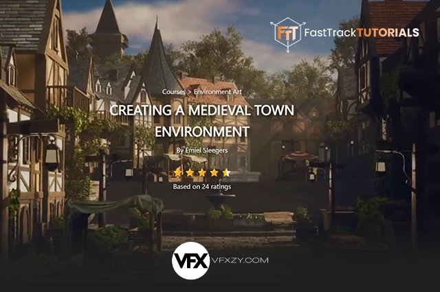 【中英文字幕】UE5+Blender+ZBrush+SP中世纪城镇建模贴图灯光渲染教程+工程文件