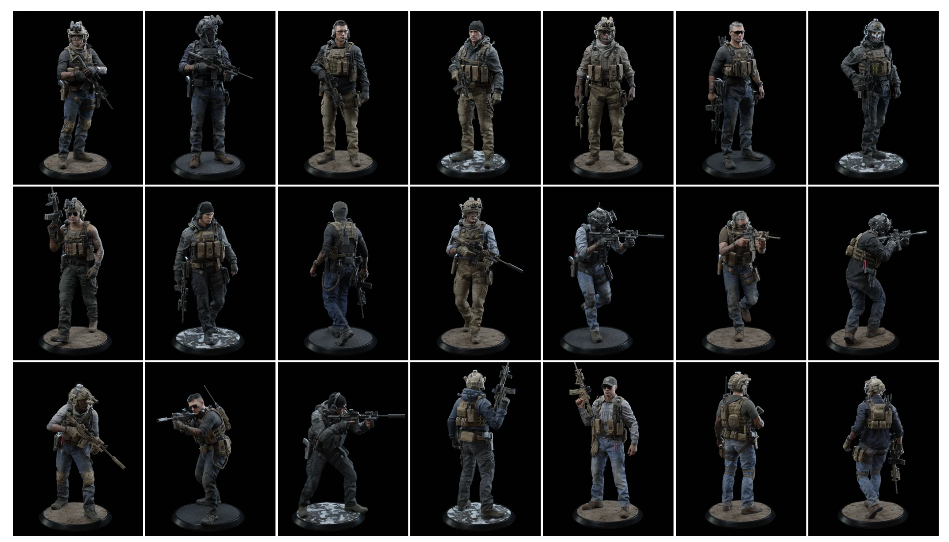 现代特种作战人物角色武装3D模型资产库 BigMediumSmall – Shadow Unit (Blender/FBX/OBJ/UE格式)