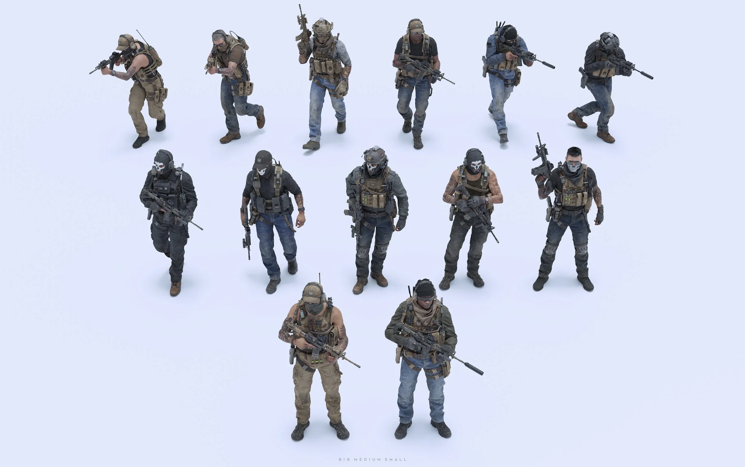 现代特种作战人物角色武装3D模型资产库 BigMediumSmall – Shadow Unit (Blender/FBX/OBJ/UE格式)