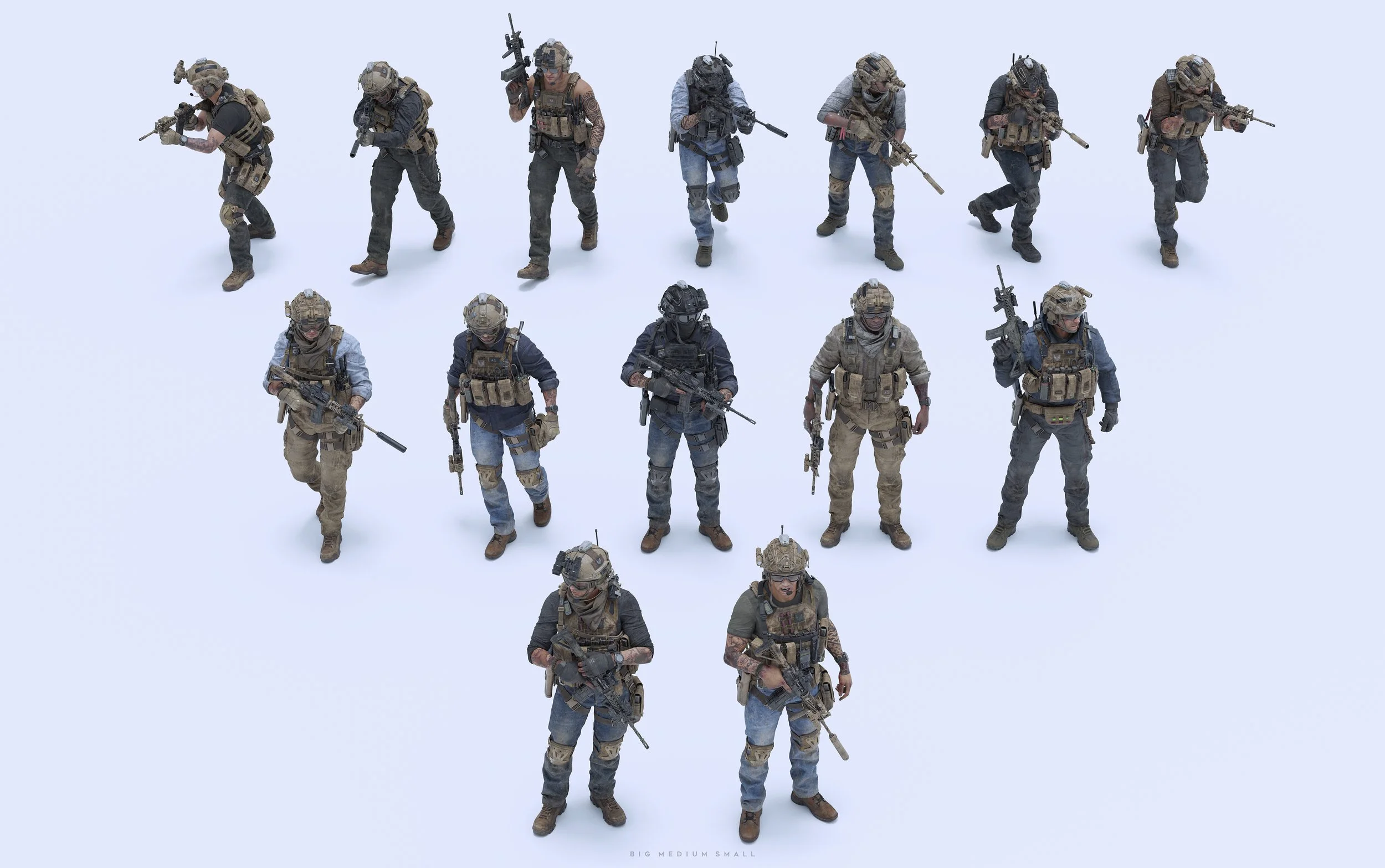 现代特种作战人物角色武装3D模型资产库 BigMediumSmall – Shadow Unit (Blender/FBX/OBJ/UE格式)