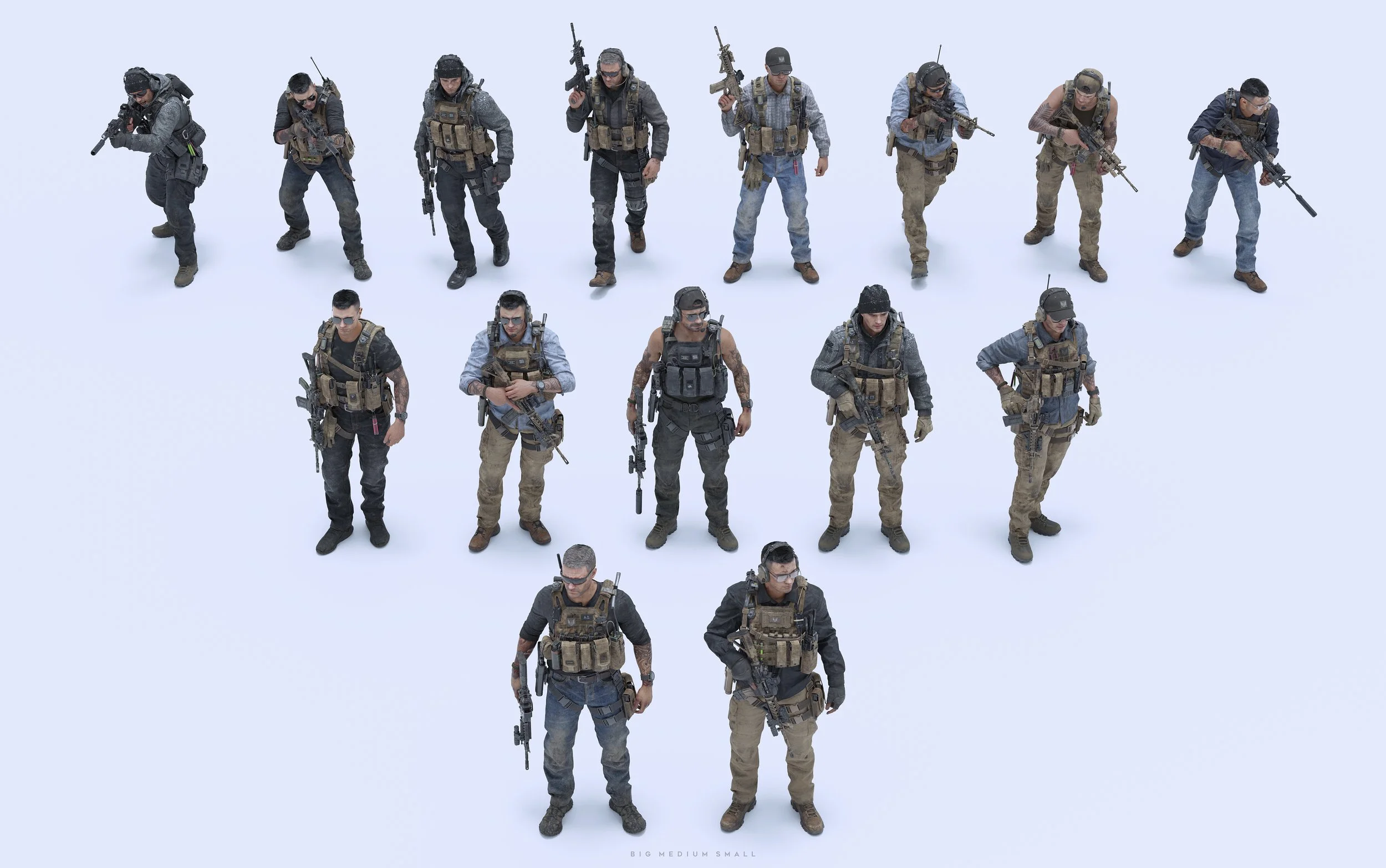 现代特种作战人物角色武装3D模型资产库 BigMediumSmall – Shadow Unit (Blender/FBX/OBJ/UE格式)