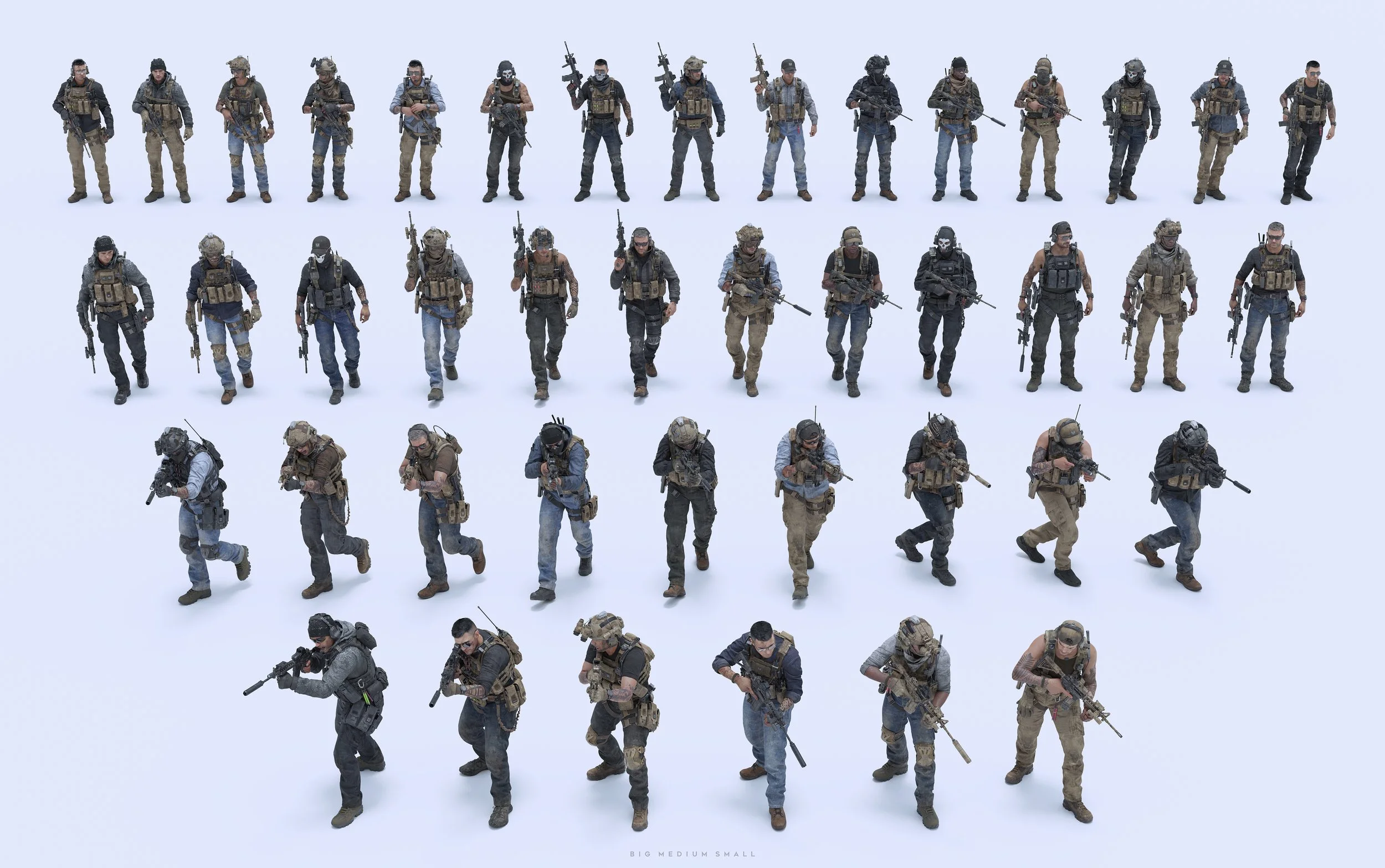 现代特种作战人物角色武装3D模型资产库 BigMediumSmall – Shadow Unit (Blender/FBX/OBJ/UE格式)