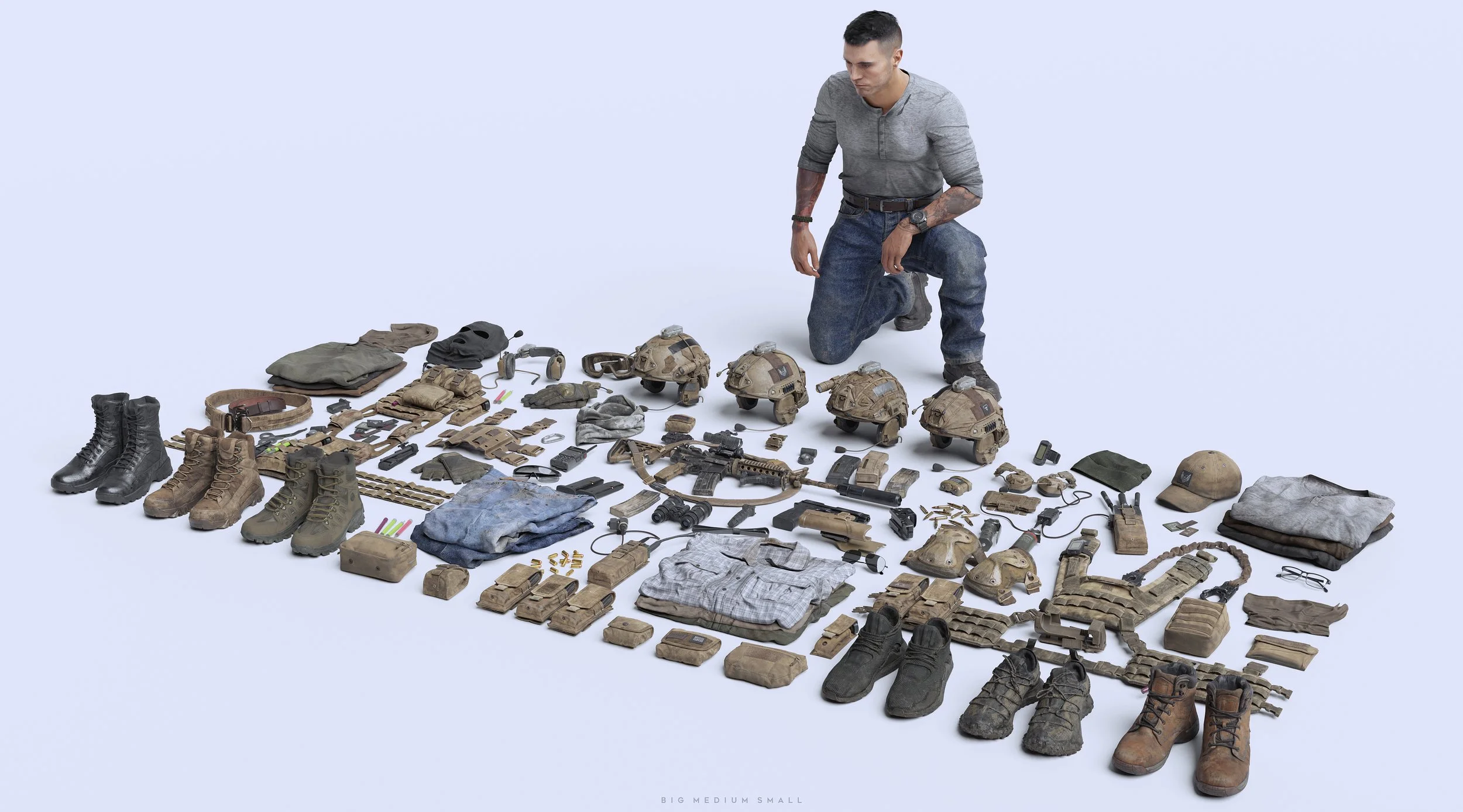 现代特种作战人物角色武装3D模型资产库 BigMediumSmall – Shadow Unit (Blender/FBX/OBJ/UE格式)