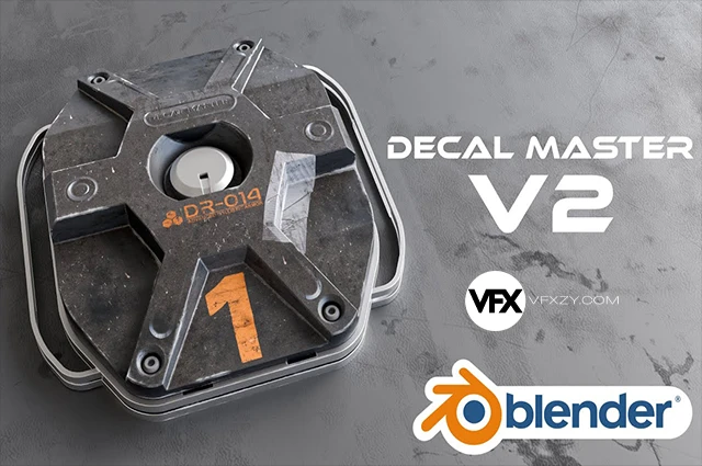 Blender自定义贴花装饰纹理细节融合插件+预设库 Decal Master V2.0.7 + 中文字幕教程