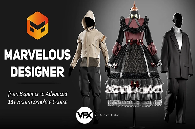 【中英文字幕】Marvelous Designer衣服T恤工装裤蕾丝洛丽塔科幻服装设计制作全流程大师版基础教程+工程文件