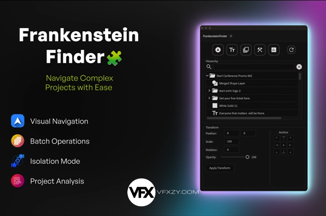 【中文汉化】Frankenstein Finder V1.0 AE项目导航工作流程审核脚本